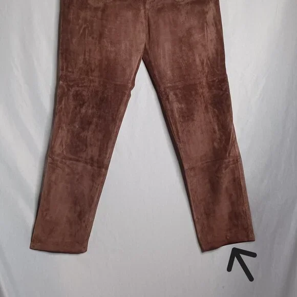 Margaret Godfrey Leather Pants Womens 14 Brown Straight Leg Lined Biker Rocker - Picture 6 of 11